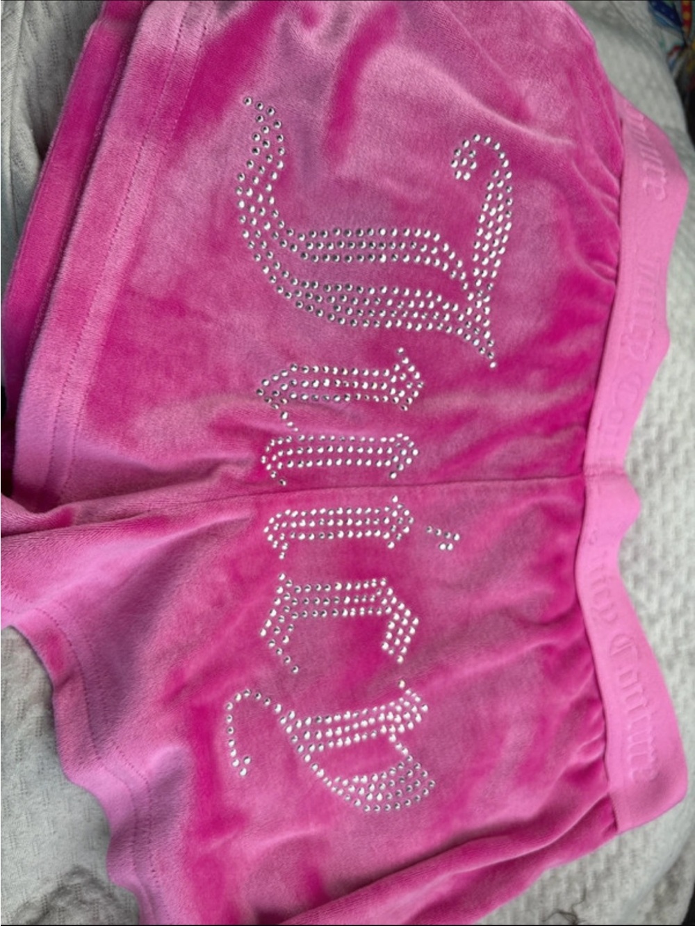 Juicy Hot Pink Velour Shorts with Rhinestone Script